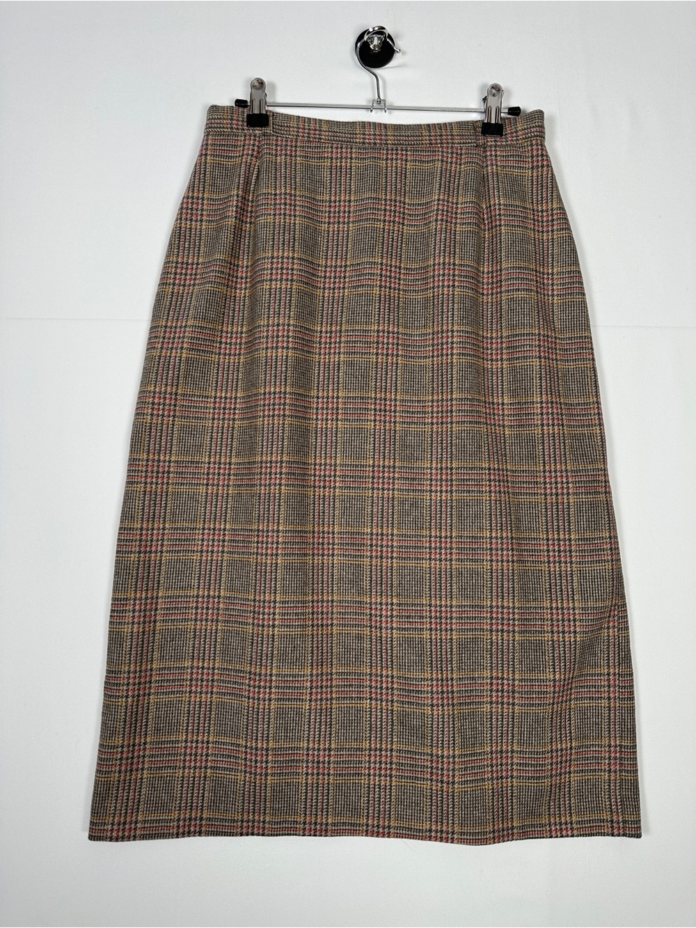 Vintage Mabros Taupe Brown Wool Plaid Pencil Skirt Italy Size 40 S